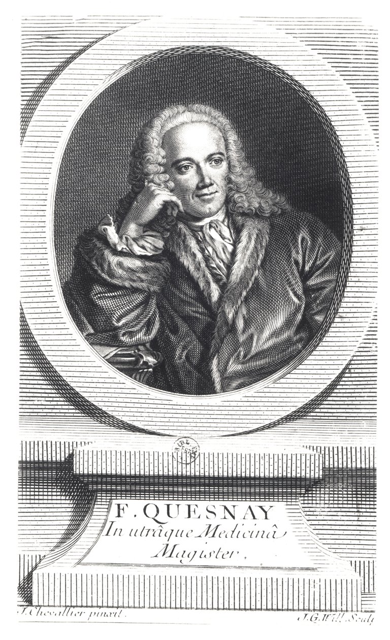 Portræt af Francois Quesnay (1694-1774) graveret af Johan Georg Wille (1715-1808) af J. Chevallier