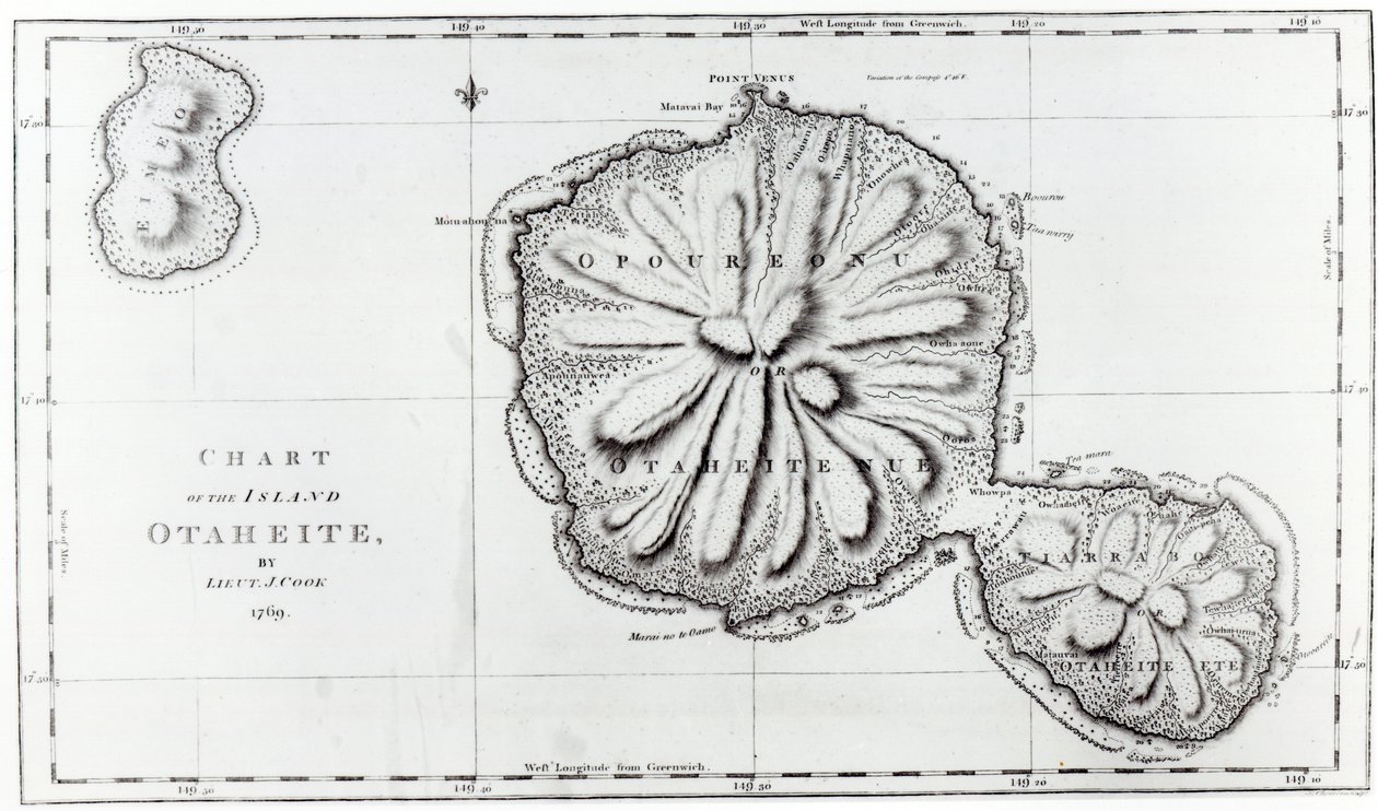 Kort over øen Otaheite, 1769 af J. Cook