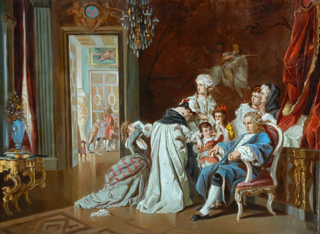 Louis XVI og den kongelige familie ved Versailles fald, 1878 af J. Eckel