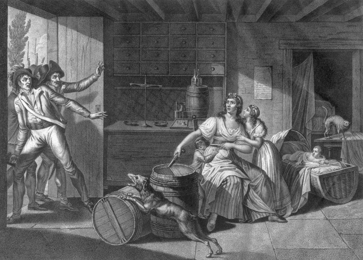 Heroisk mod af en kvinde, der står over for vendiske røvere efter at have fået kontrol over Saint-Mithier, 1793 af J. F. Cazenave