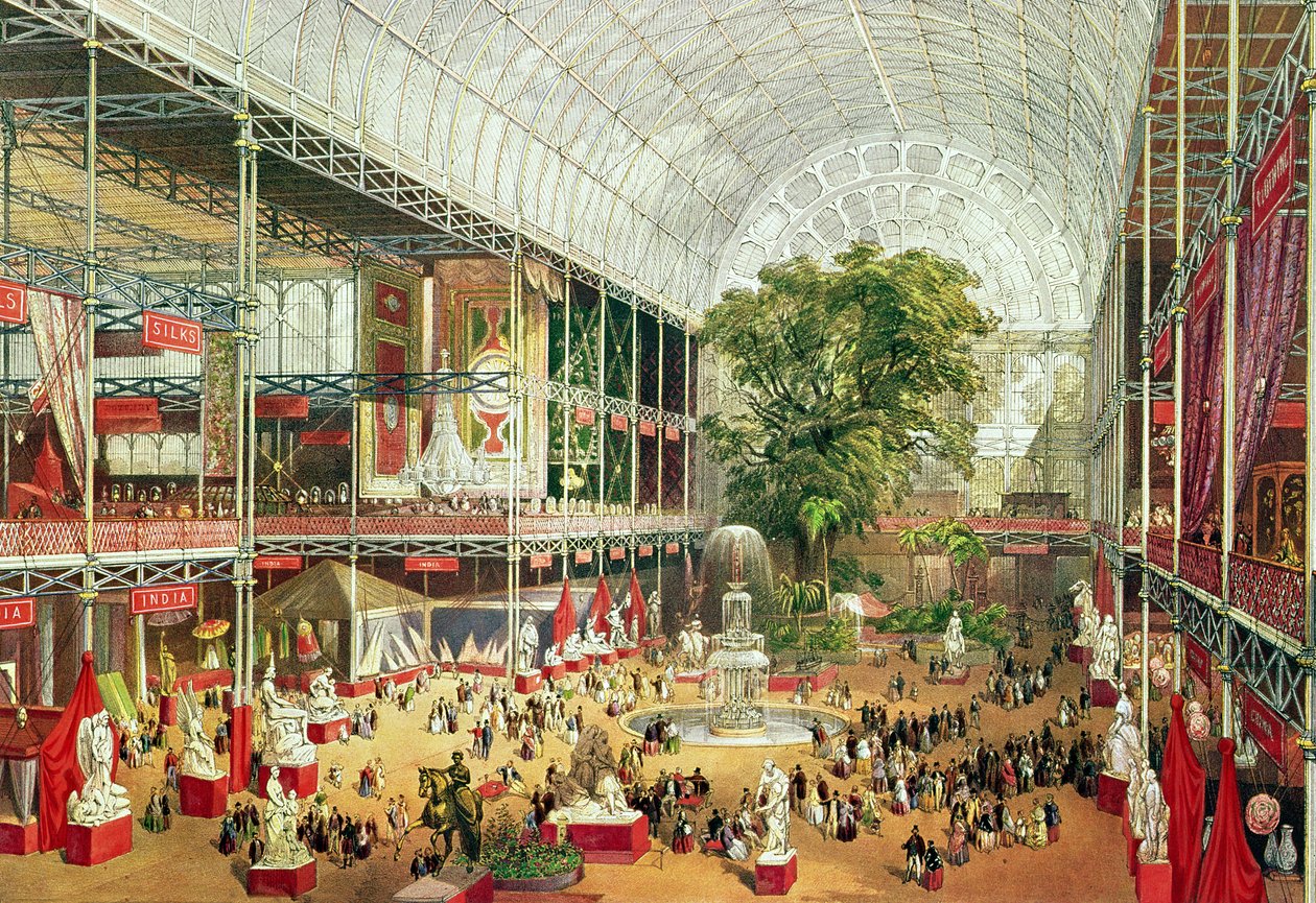 Indvendig udsigt af Crystal Palace under den store udstilling i 1851, indgraveret af William Simpson (1823-99) 1851 af J. McNevin