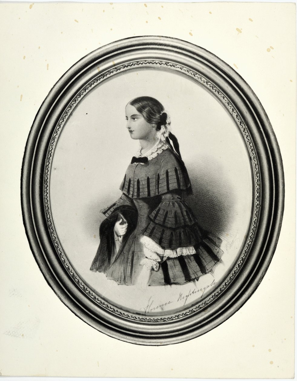 Portræt af Florence Nightingale, ca. 1840 (miniature) (bw foto) af J. Rawlins