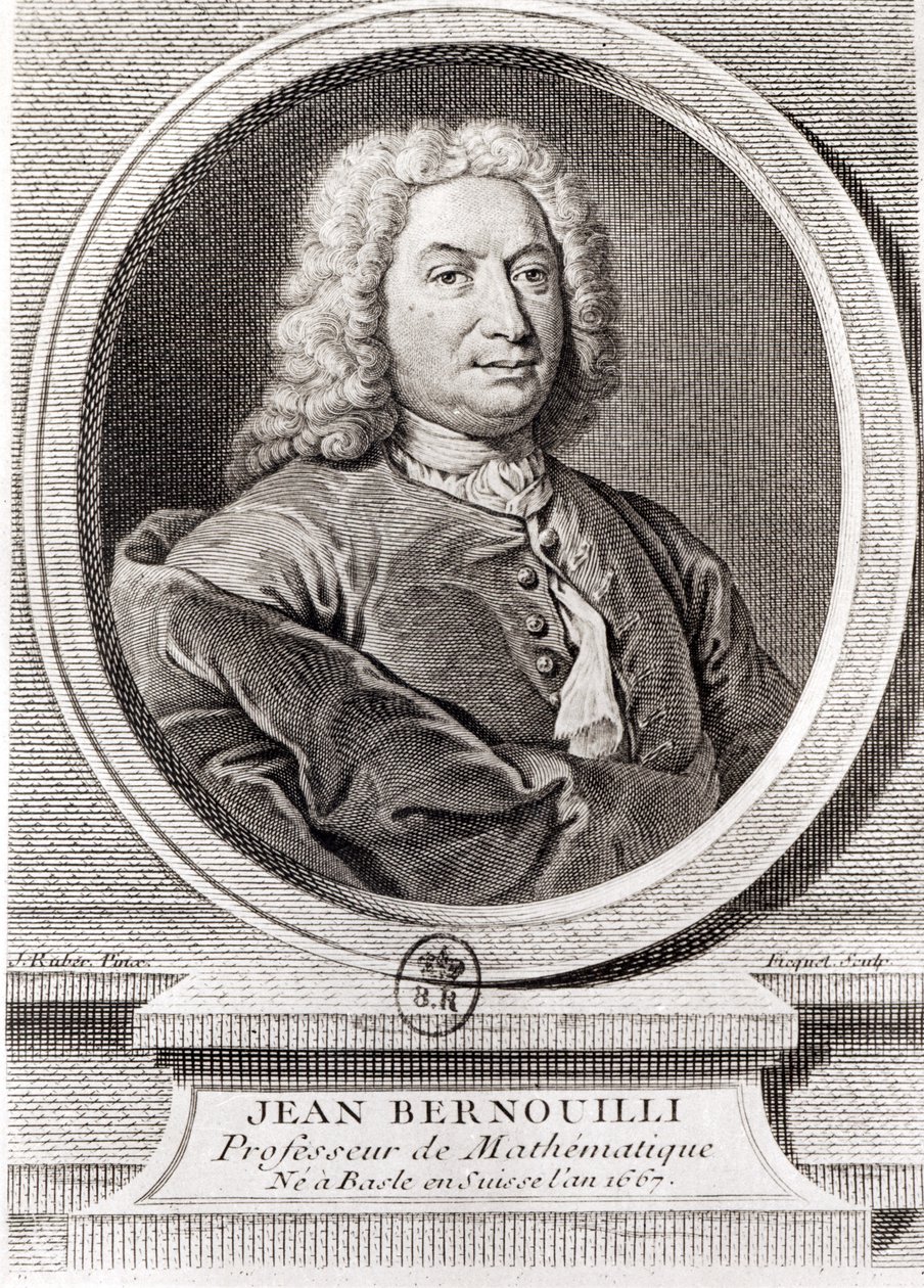 Portræt af Jean Bernoulli (1667-1748) indgraveret af Etienne Ficquet (1719-94) (bw foto) af J. Ruber