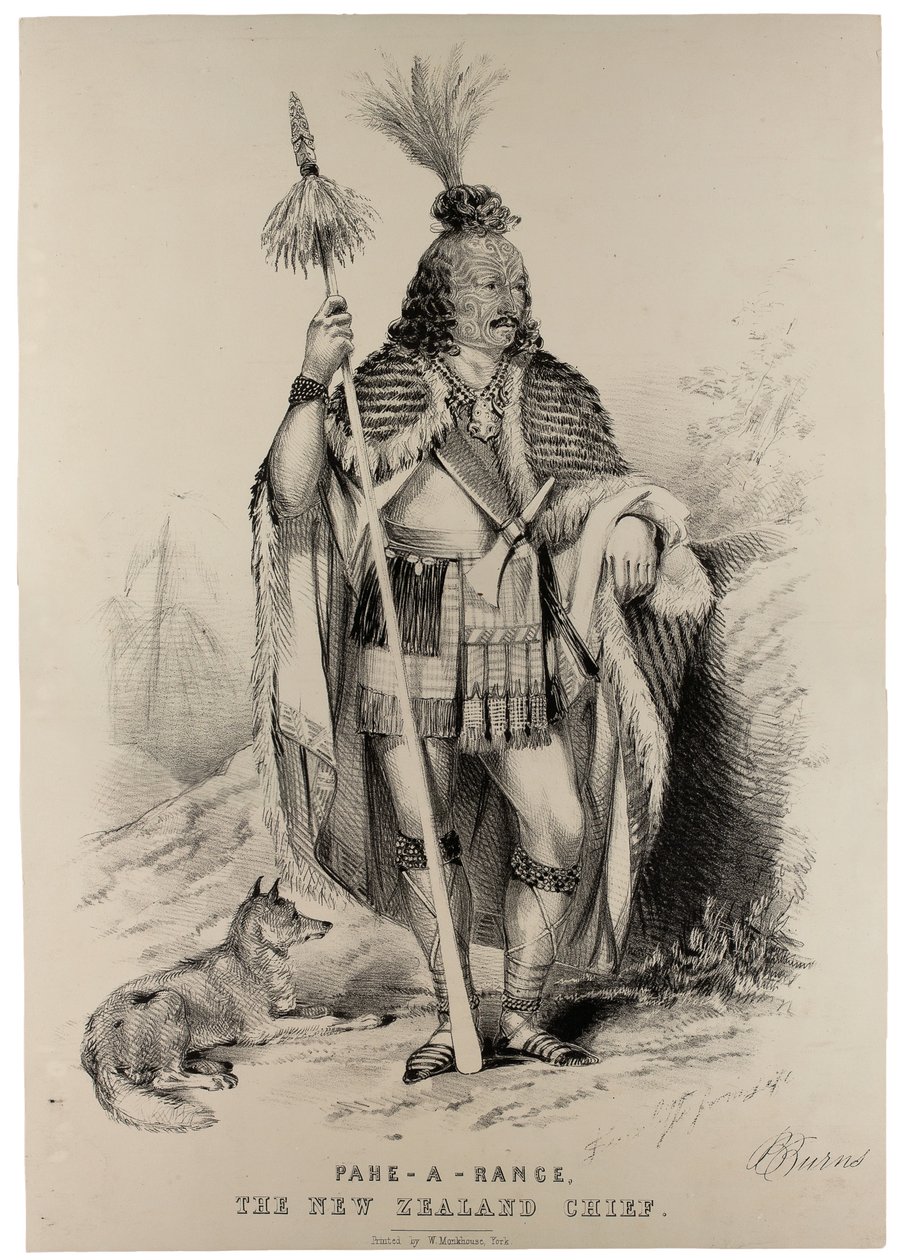 Pahe-A-Range, New Zealands høvding, ca. 1844 af J. Sutcliffe