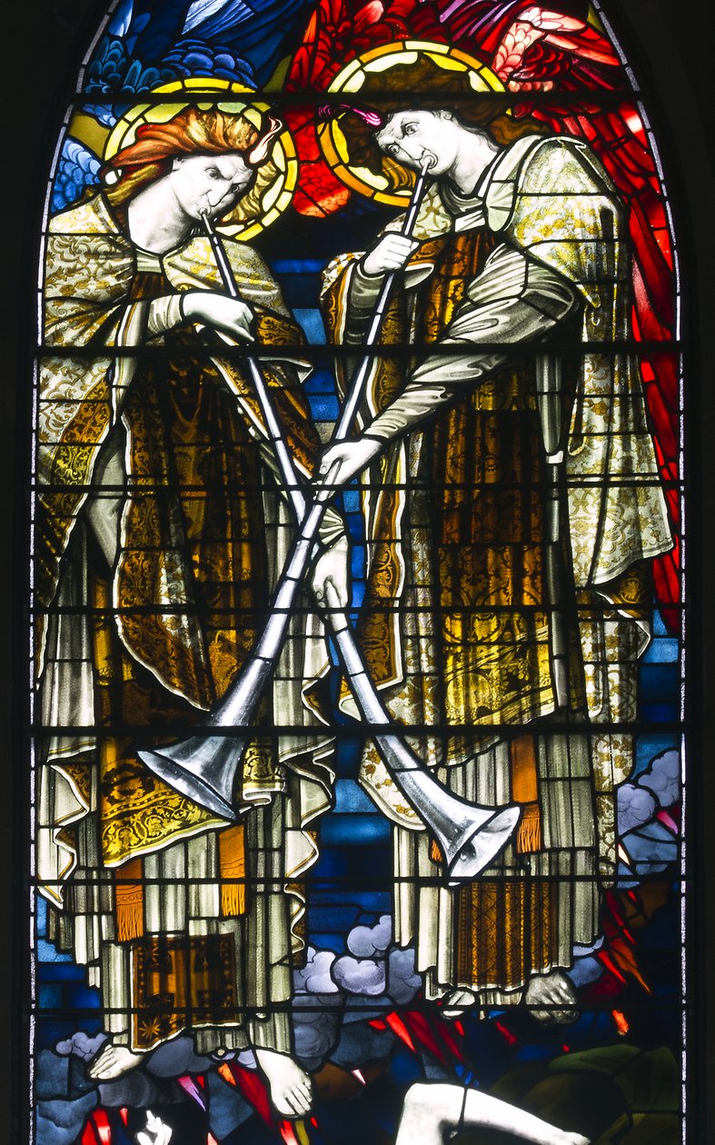 Jesmond, St. George, Gateshead Stained Glass Co, JW Brown TR Spence, East Window, The Last Judgement, 1888 af J. W. and Spence Brown