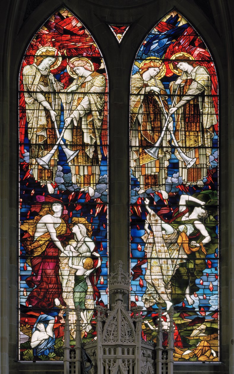 Jesmond, St. George, Gateshead Stained Glass Co, JW Brown TR Spence, East Window, The Last Judgement, 1888 af J. W. and Spence Brown