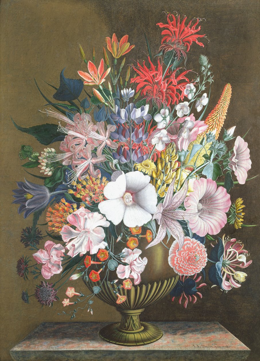 Stilleben med blomster, 1700-tallet af J.A. Simson