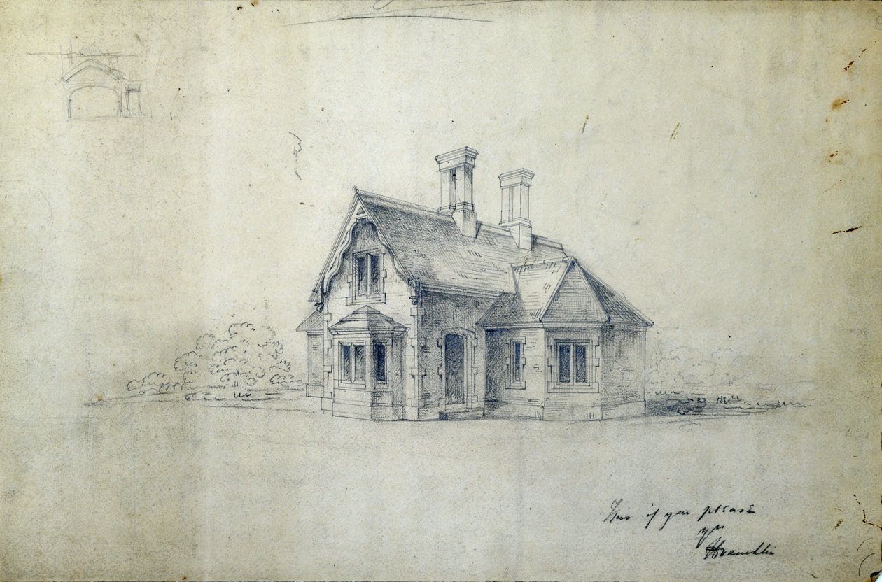 Stationshuset, ca. 1850 (blyant på papir) af J.A. Davies