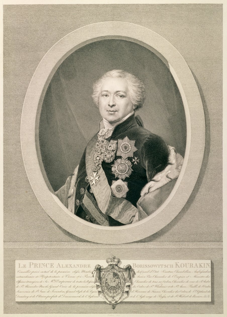 Portræt af Prins Kurakin, graveret af Nikolai Ivanovich Utkin (1780-1863), 1812 (radering med gravering) af J.B. Renu