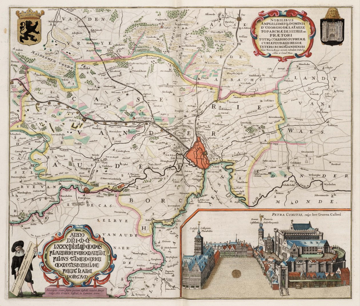 Kort over omegn i Gent, Belgien af J.Blaeu