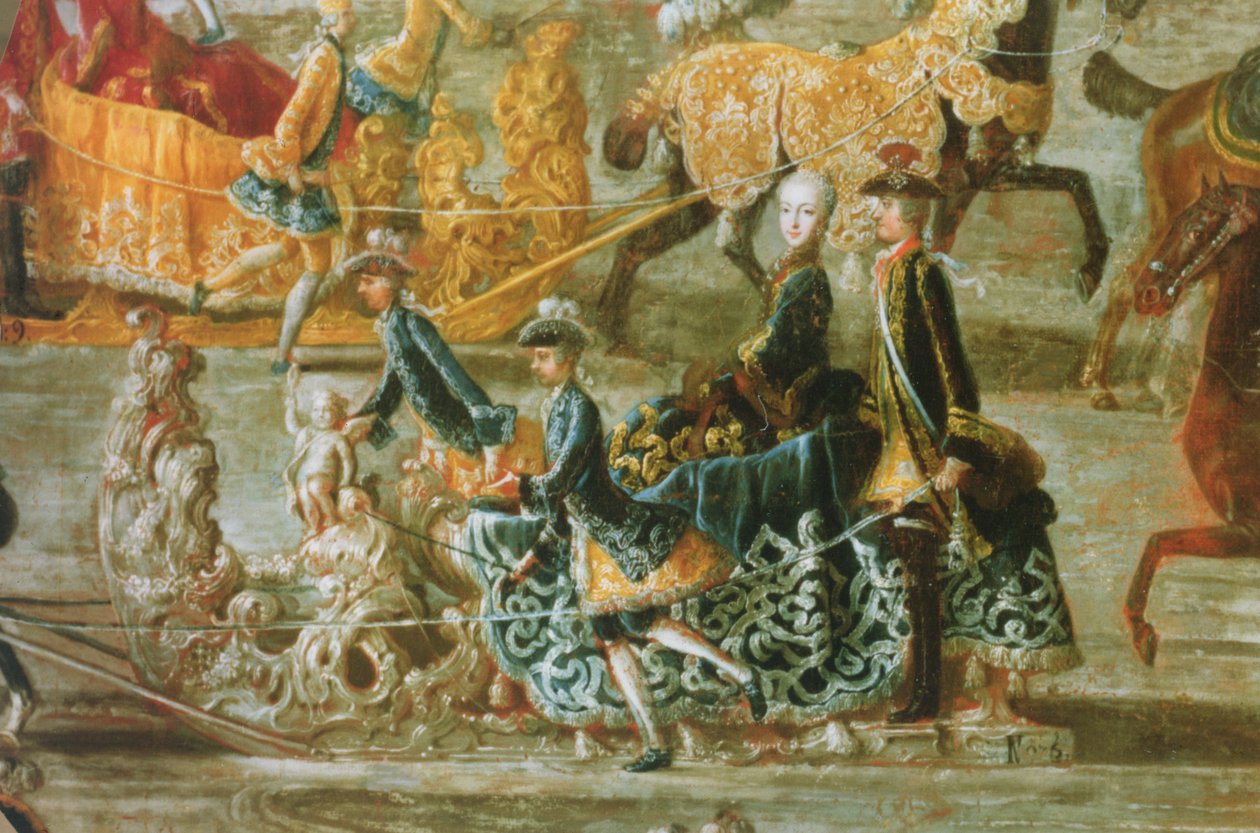 Den kejserlige slædetur i anledning af kejser Joseph II af Østrigs ægteskab med hans 2. kone Maria Josepha von Bayern: detalje af en slæde (se også 87694) af J.C. Auerbach