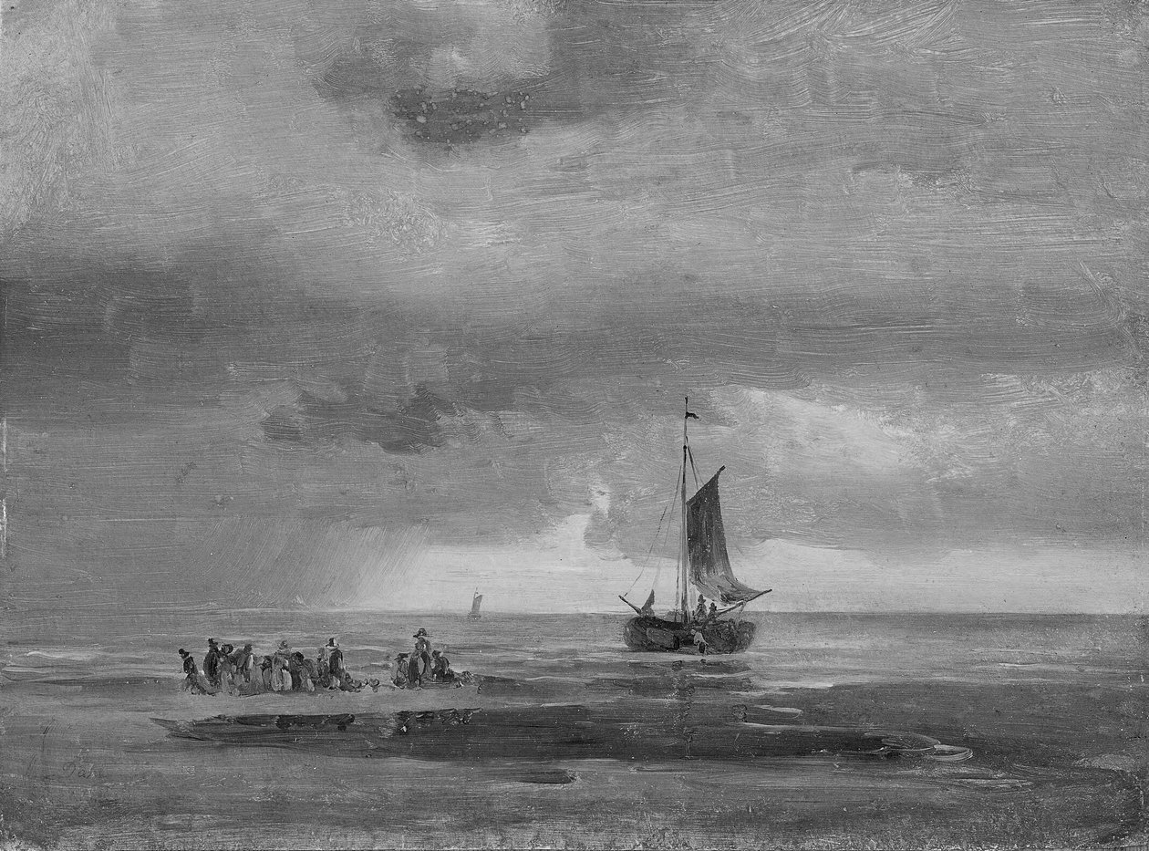 Flad strand ved solnedgang af Johan Christian Dahl