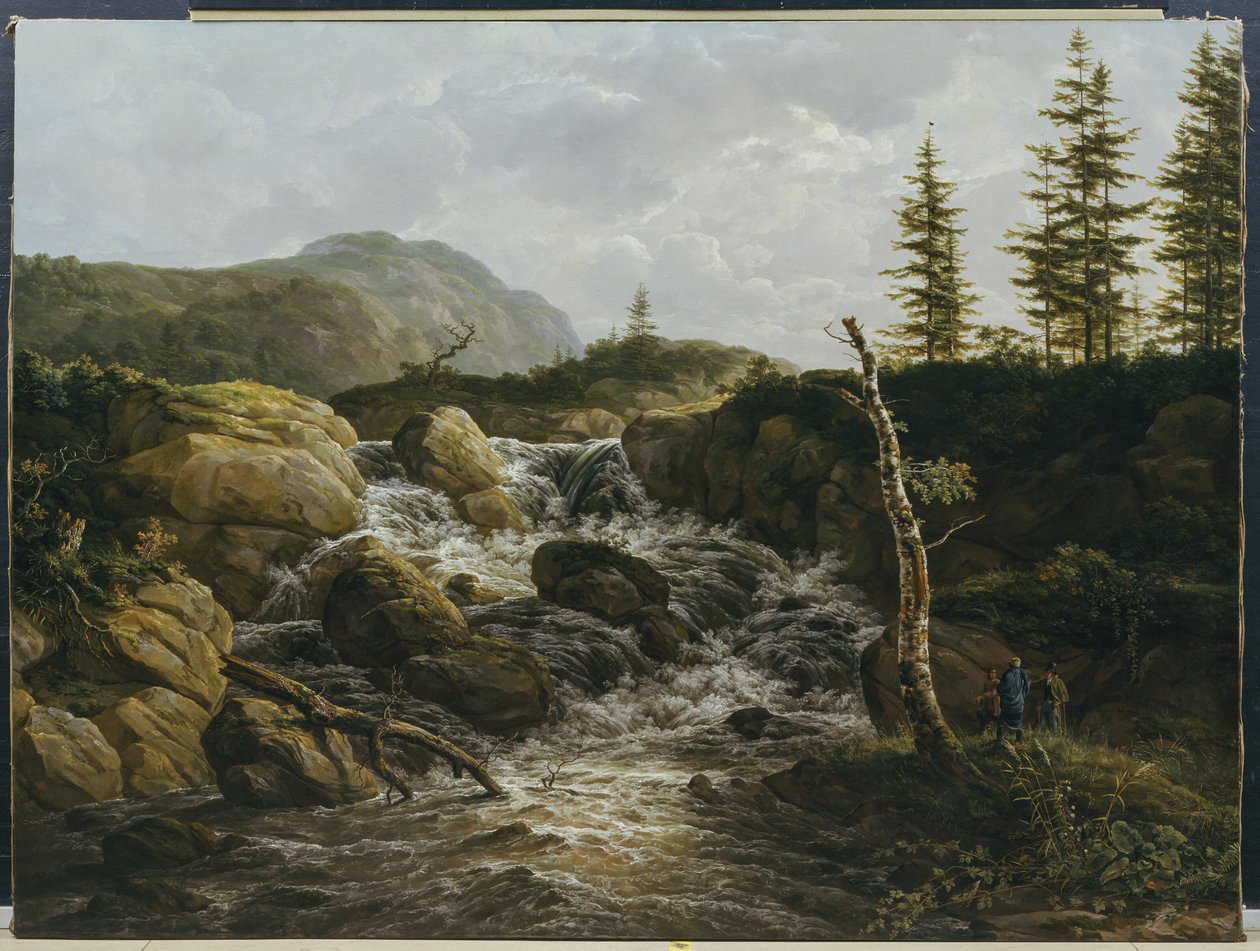 Bjerglandskab med et vandfald, Norge af Johan Christian Dahl