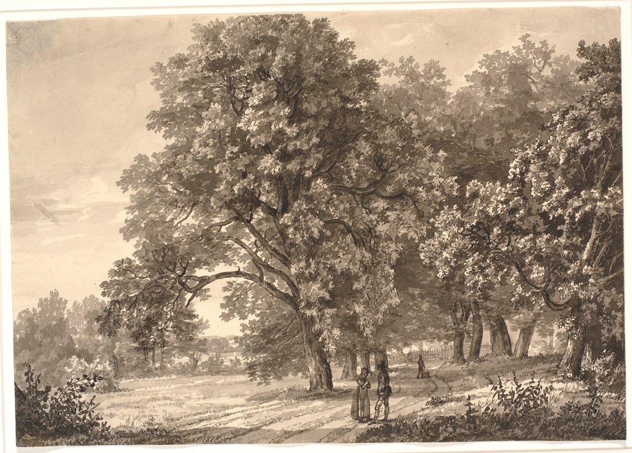 Udsigt over en vej i en skov ved Sorø, Sjælland af Johan Christian Dahl