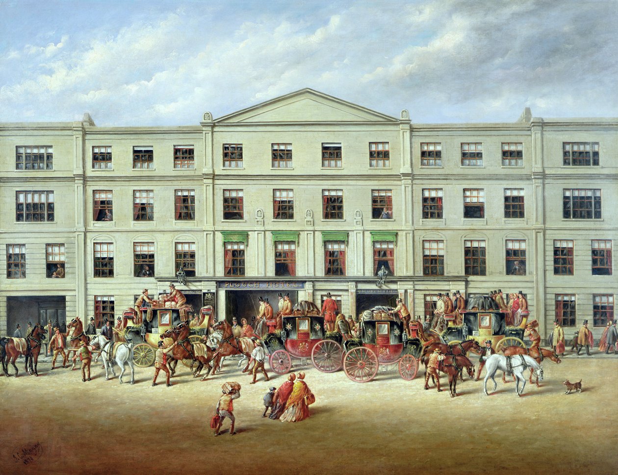 Skiftende heste uden for Plough Inn, Cheltenham, 1870 af J.C. Maggs