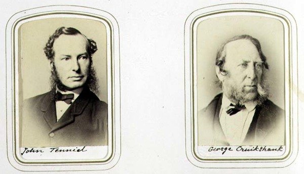 Portrætter af Sir John Tenniel (1820-1914) og George Cruikshank (1792-1878) ca. 1860 (albummetryk) af J.C. Watkins