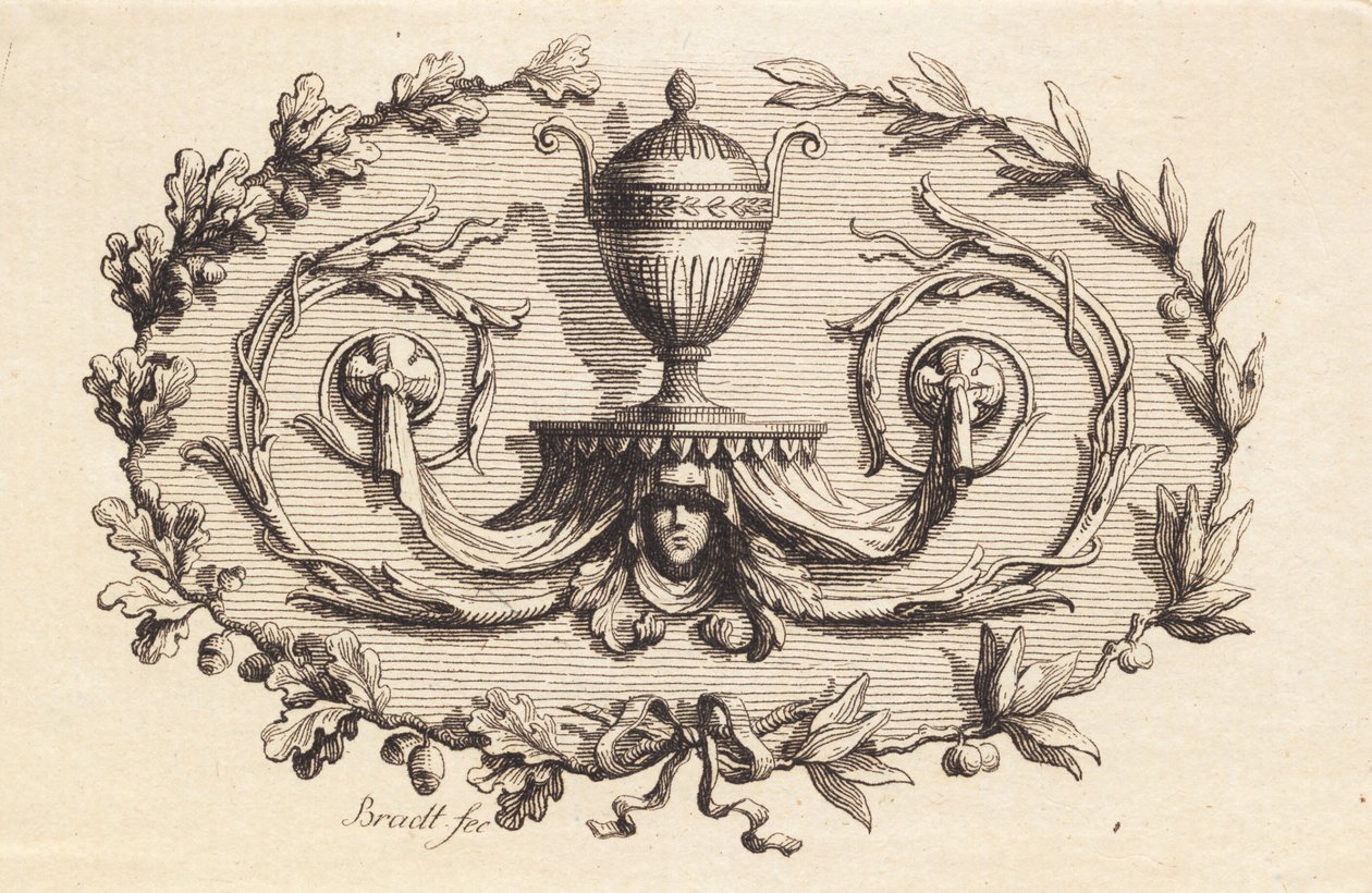 En tohanket vase omgivet af bladslyngninger af J.F. Clemens