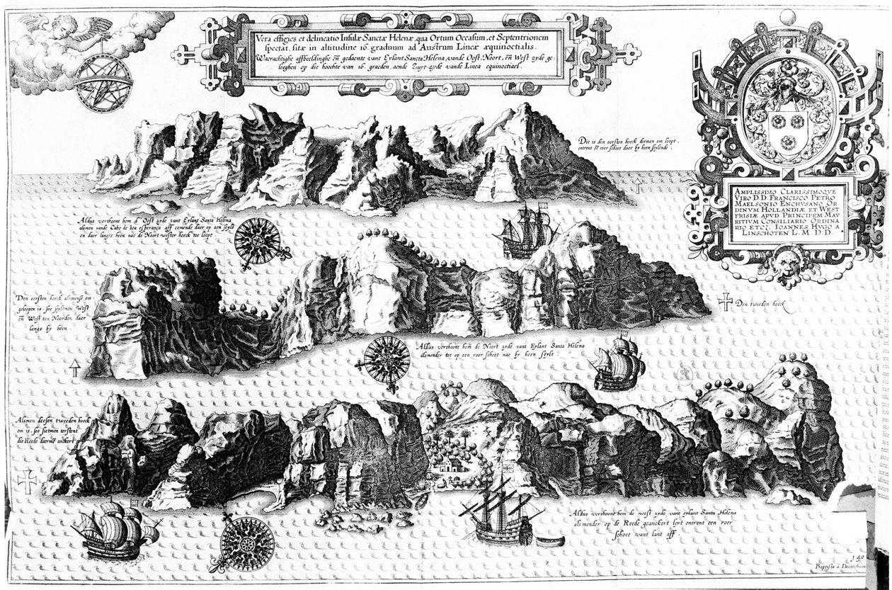The Island of Saint Helena, illustration fra Linschoten Itinerario, 1596 af J.H. van Linschoten