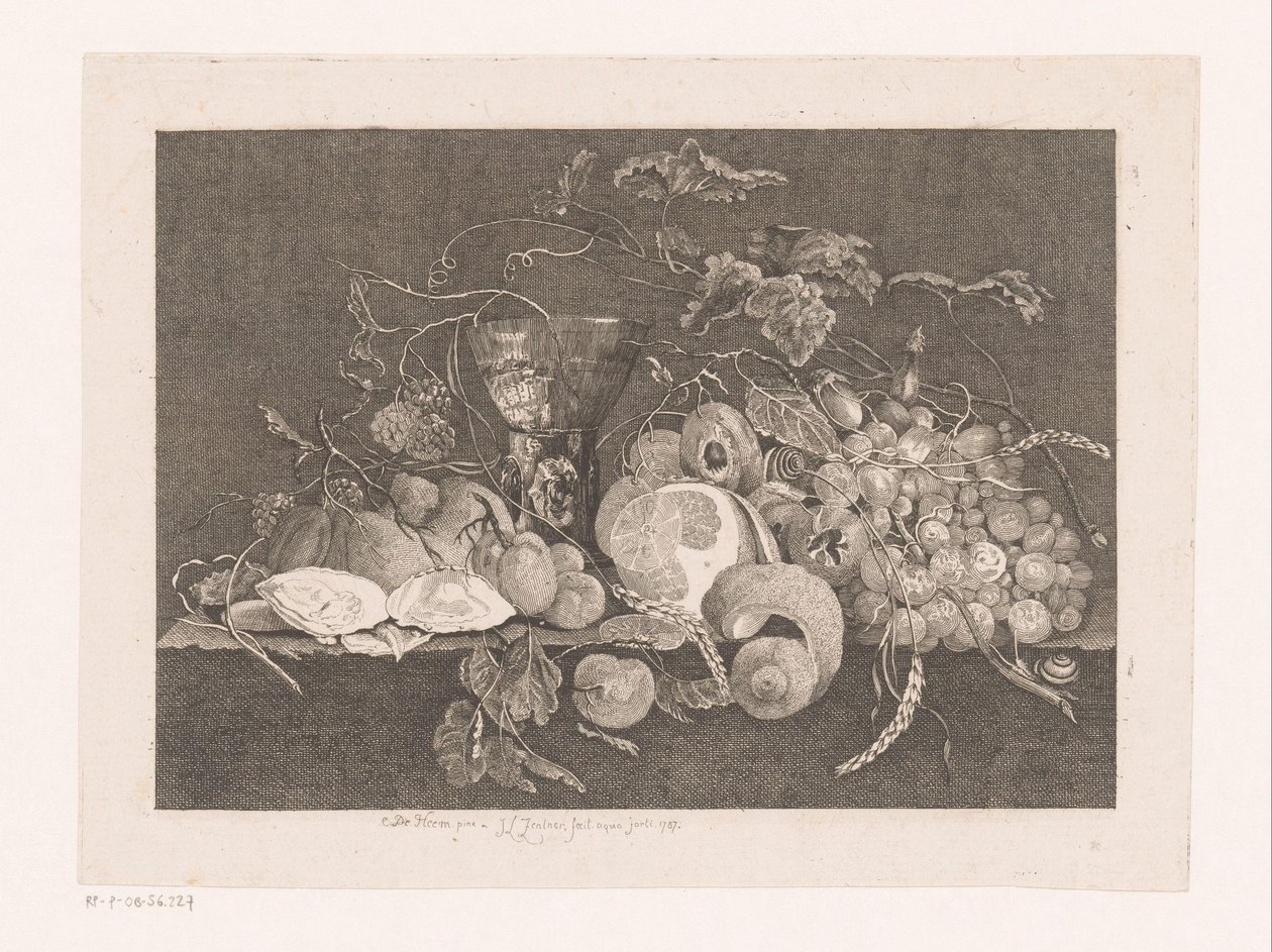 Stilleben med frugter og østers Galerie des peintres flamands, hollandais et allemands de Le Brun (serietitel) af J.L.L.C. Zentner