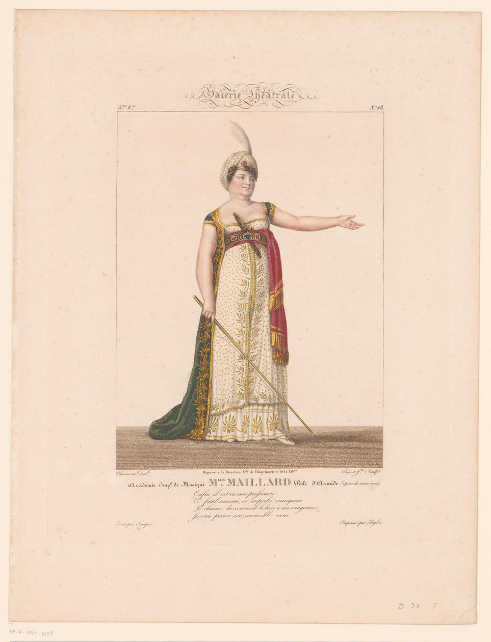 Portræt af Marie-Thérèse Davoux i rollen van Armide Miss Maillard (titel på objekt) af J.L. Benoist (II)