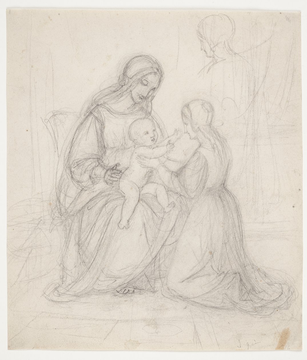 Siddende madonna med barn og knælende kvinde af J.L. Lund
