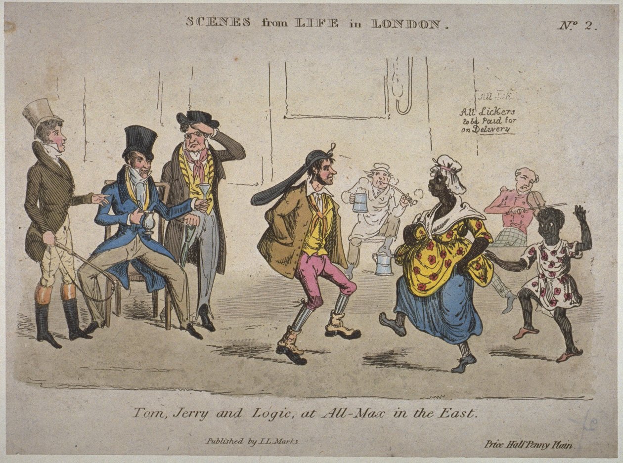 Figurer, der drikker og danser ved Coach and Horses på Nightingale Lane, illustration fra 