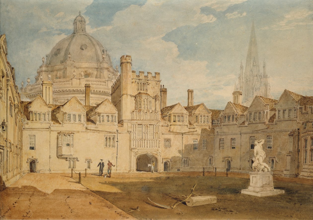 En udsigt fra indersiden af Brazen Nose College Quadrangle, Oxford, 1803-1804 af Joseph Mallord William Turner