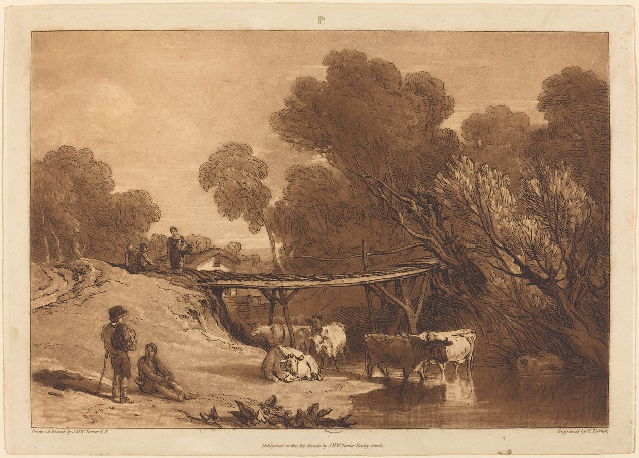 Bro og køer, udgivet 1807. af Joseph Mallord William Turner
