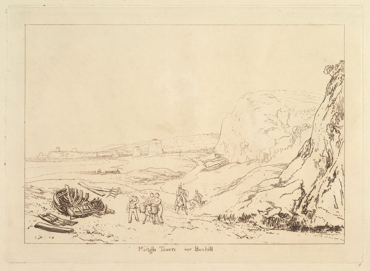 Martello Towers nær Bexhill, Sussex Book of Studies, del VII, plade 34, 1811. af Joseph Mallord William Turner
