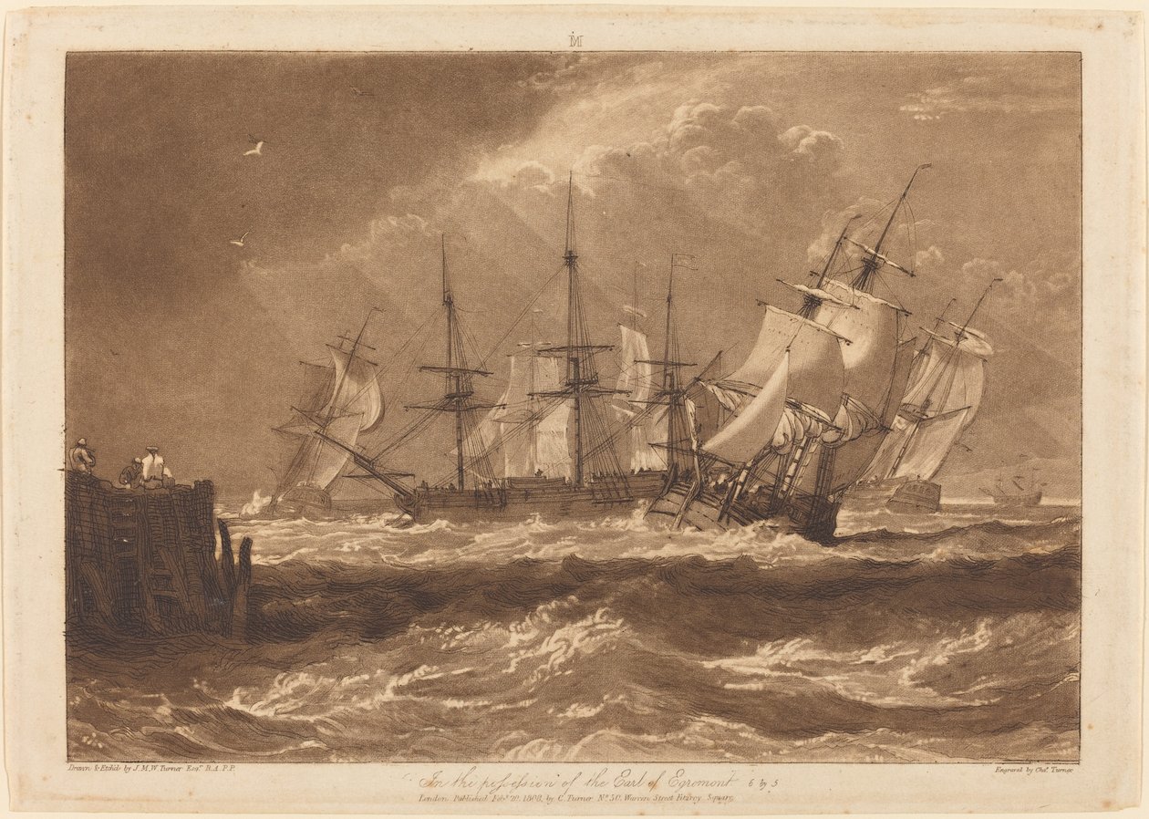 Ships in a Breeze, udgivet 1808. af Joseph Mallord William Turner