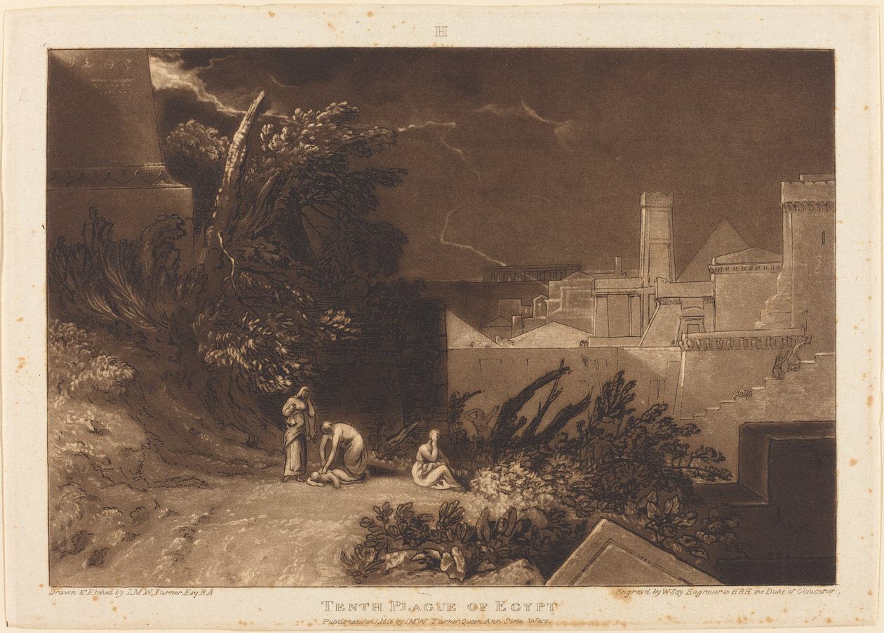 Egyptens tiende plage, udgivet 1816. af Joseph Mallord William Turner