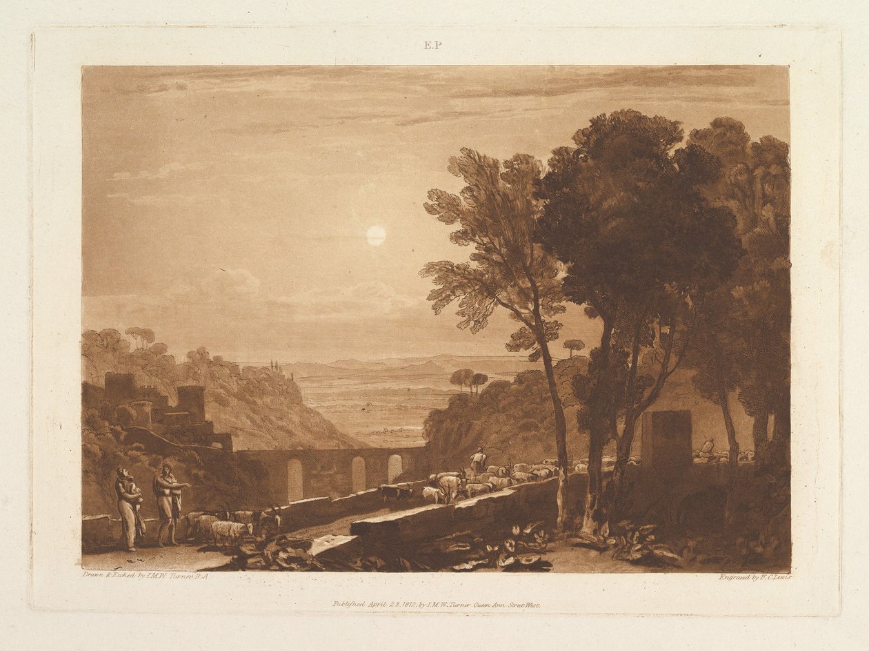 Broen og gederne Liber Studiorum, del IX, tavle 43, 23. april 1812. af Joseph Mallord William Turner
