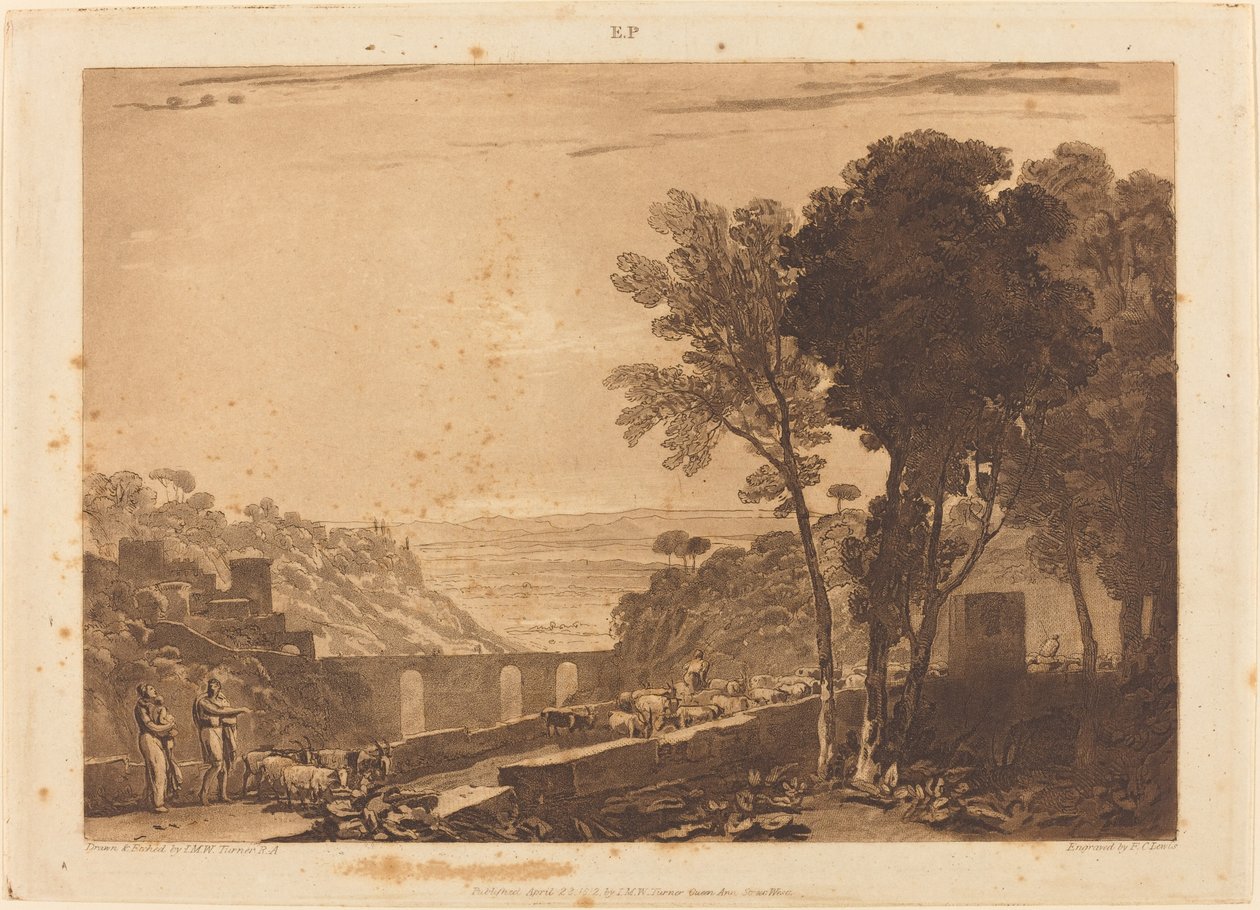 Broen og gederne, udgivet 1812. af Joseph Mallord William Turner