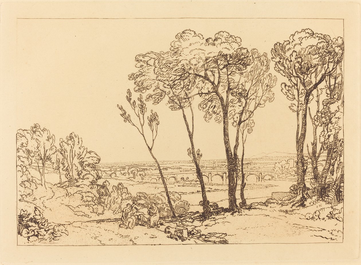 The Bridge in Middle Distance, udgivet 1808. af Joseph Mallord William Turner