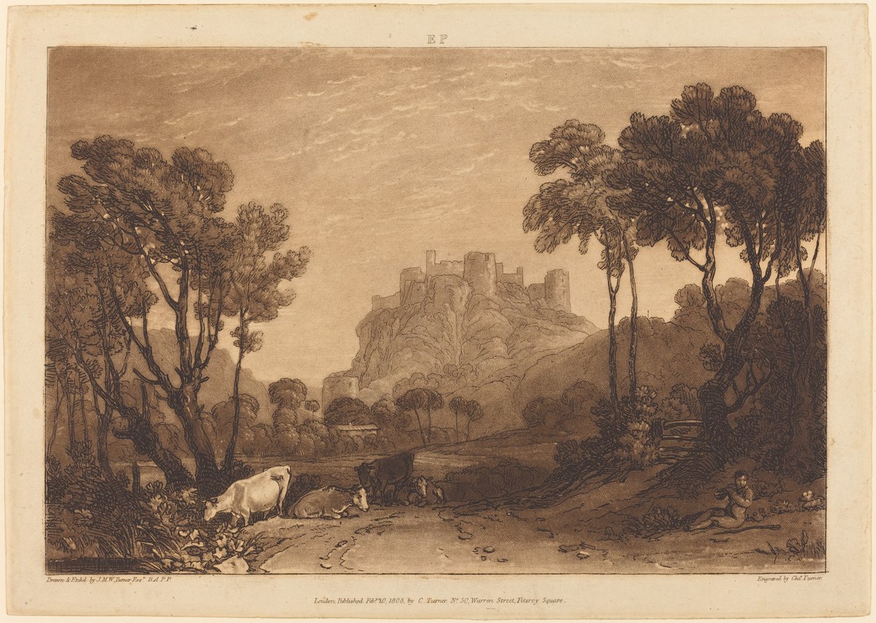 The Castle Above the Meadows, udgivet 1808. af Joseph Mallord William Turner