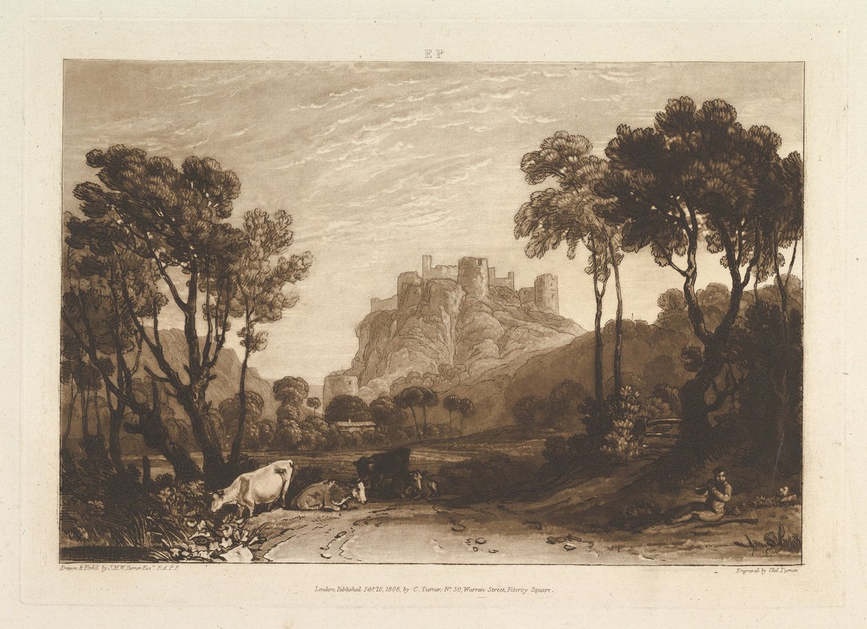 Slottet over engene Liber Studiorum, del II, tavle 8, 1808. af Joseph Mallord William Turner