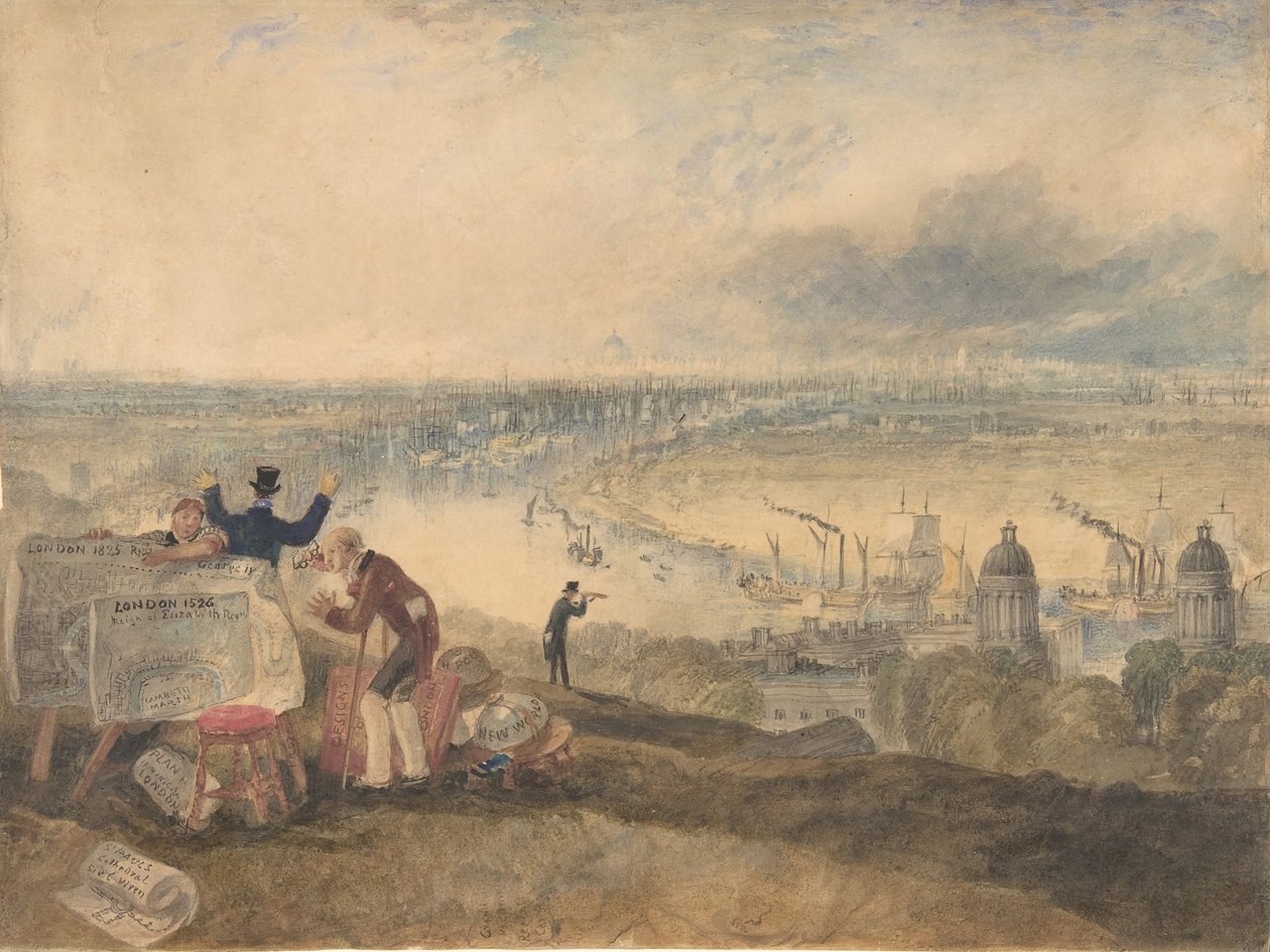 Udsigt over London fra Greenwich, 1825. af Joseph Mallord William Turner