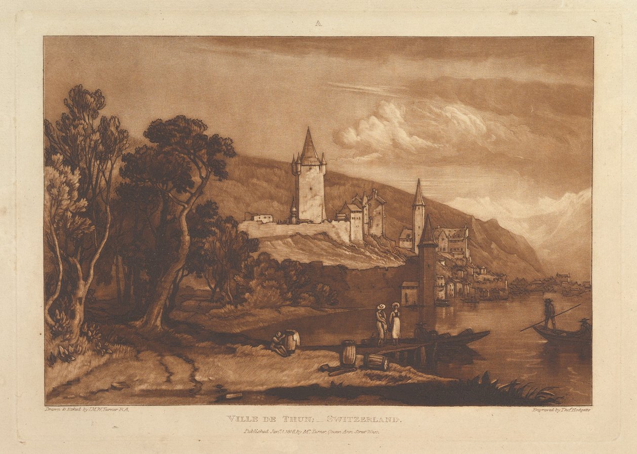 Byen Thun, Schweiz Liber Studiorum, del XII, plade 59, 1. januar, af Joseph Mallord William Turner