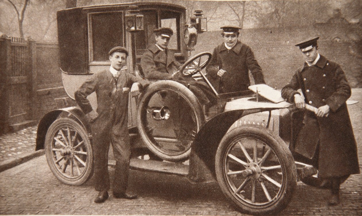 Første taxa-kabine i Liverpool, 1906 (bw-foto) af J.P. Wood