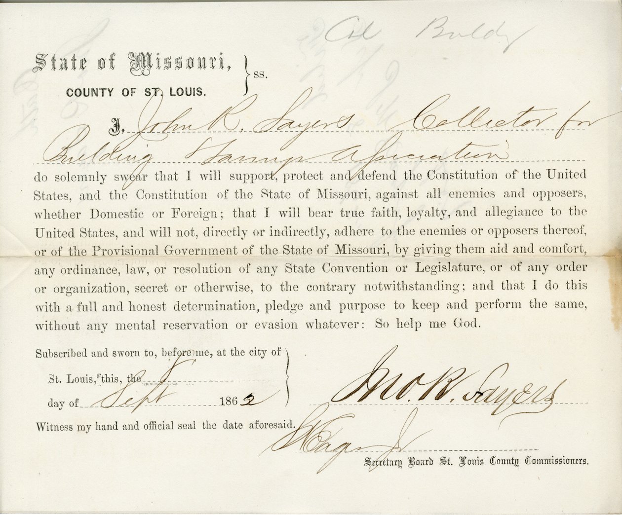 Loyalitet ed af John R. Sayers fra Missouri, County of St. Louis af J.R. Sayers