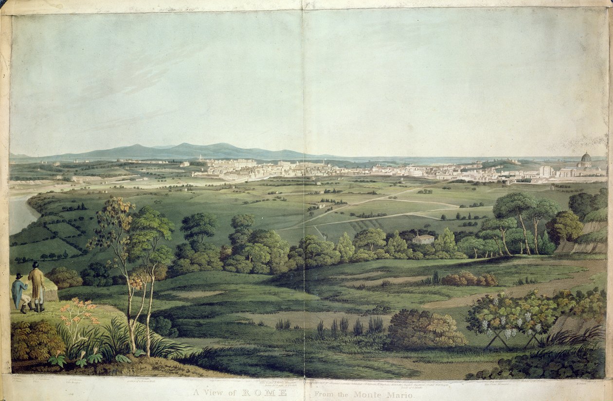 Udsigt over Rom fra Monte Mario, graveret af Dubourg, 1811 (håndkoloreret gravering) af J.T. Middleton