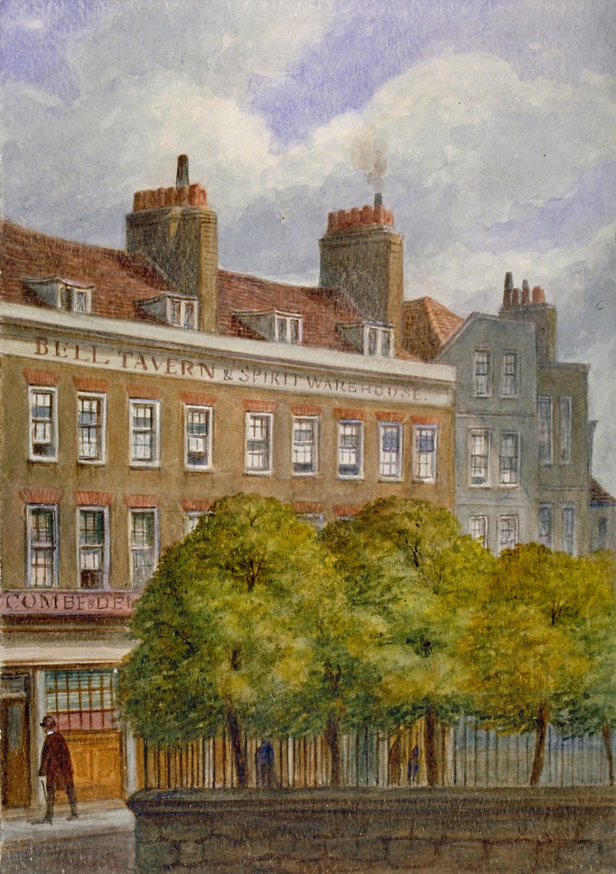 Udsigt over Bell Tavern, Church Row, Aldgate, City of London, 1870. af JT Wilson