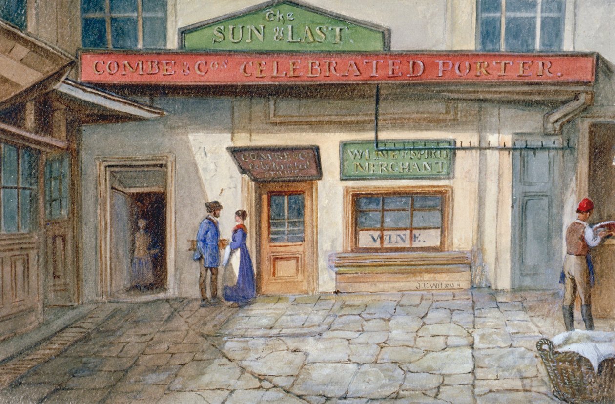 View of the Sun and Last inn i Newgate Market, Paternoster Square, City of London, 1867 af JT Wilson