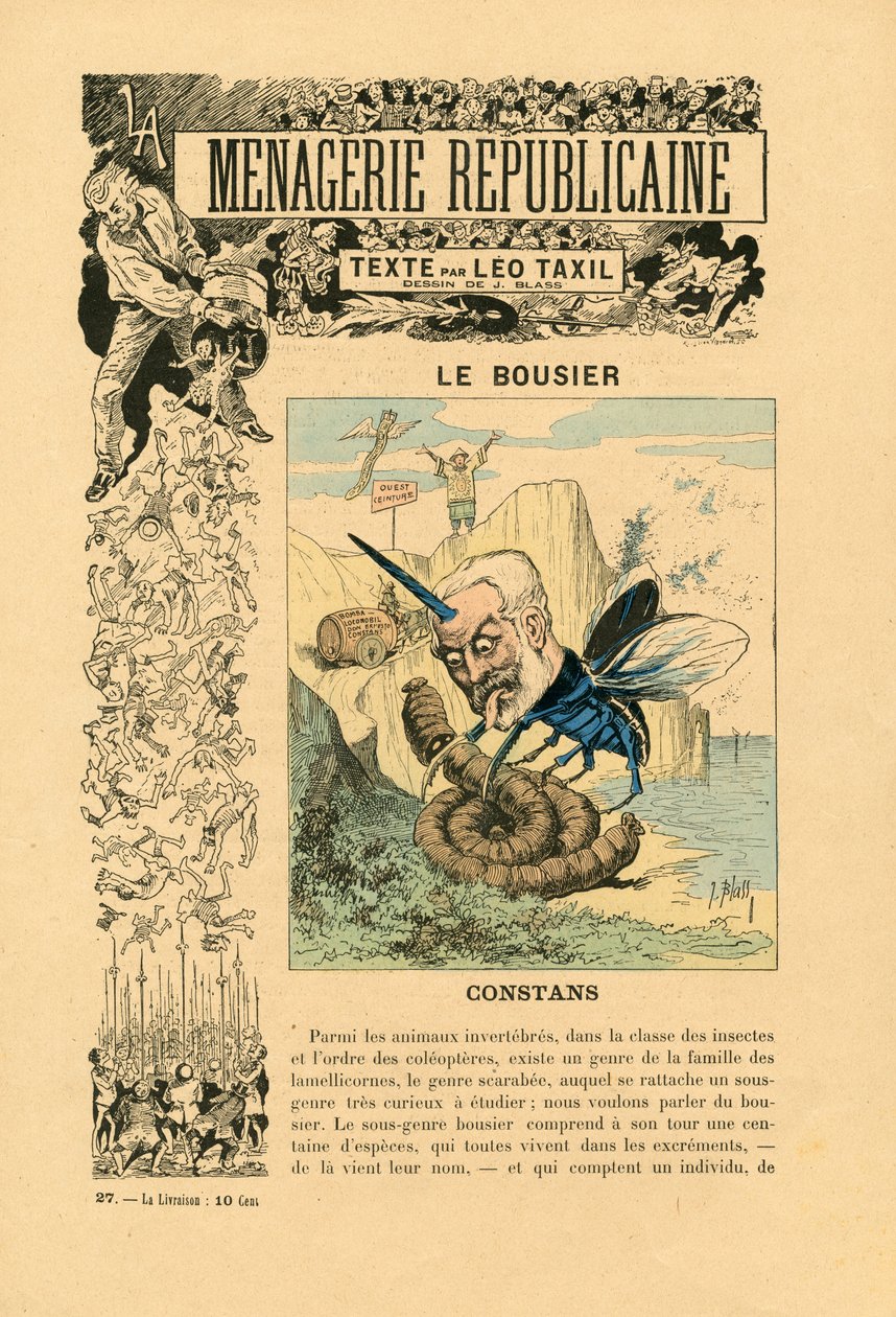 Menagerie Republicaine Humoristisk galleri med hovedpersonerne i den tredje republik, nummer 27, Satirique en Couleurs af J. (1847 1892) Blass