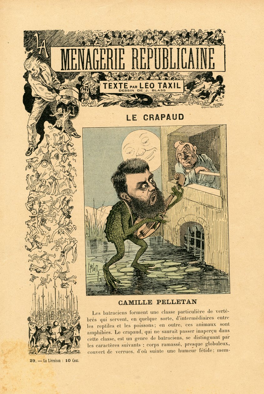 Menagerie Republicaine Humoristisk galleri med hovedpersonerne fra den tredje republik, nummer 29, Satirique en Couleurs af J. (1847 1892) Blass