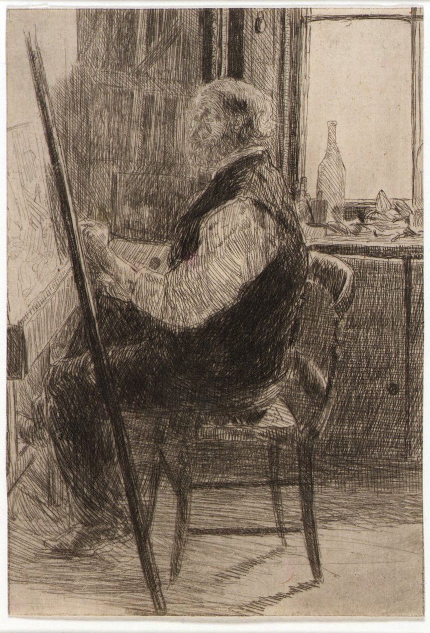Kunstner siddende ved staffeliet af J. Alden Weir