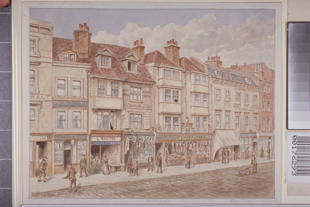 Udsigt over nr. 140-156 på den vestlige side af Borough High Street, 1888 af J. Appleton