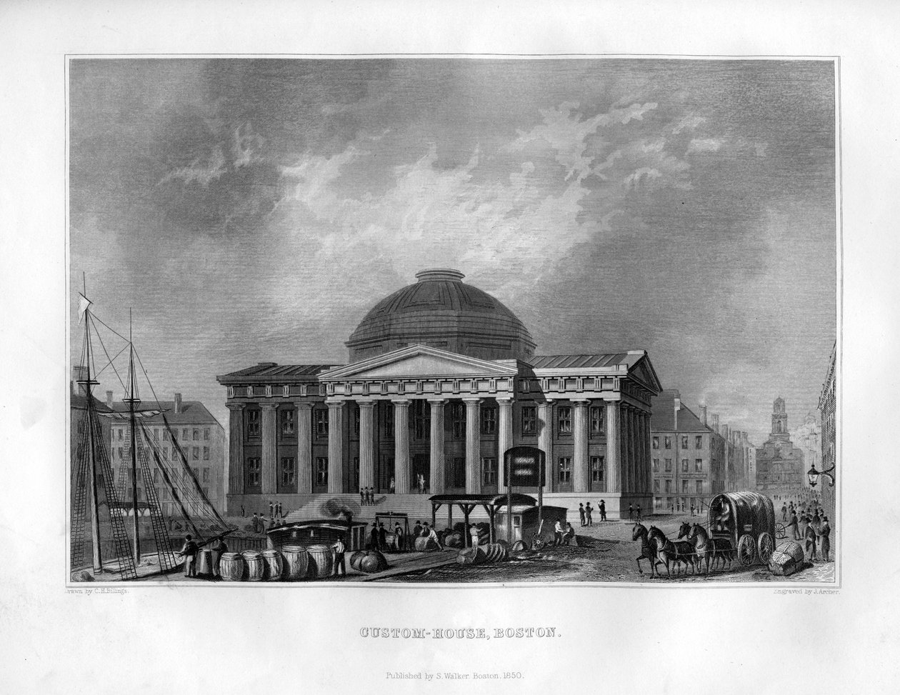 Custom House, Boston, Massachusetts, 1855. af J. Archer