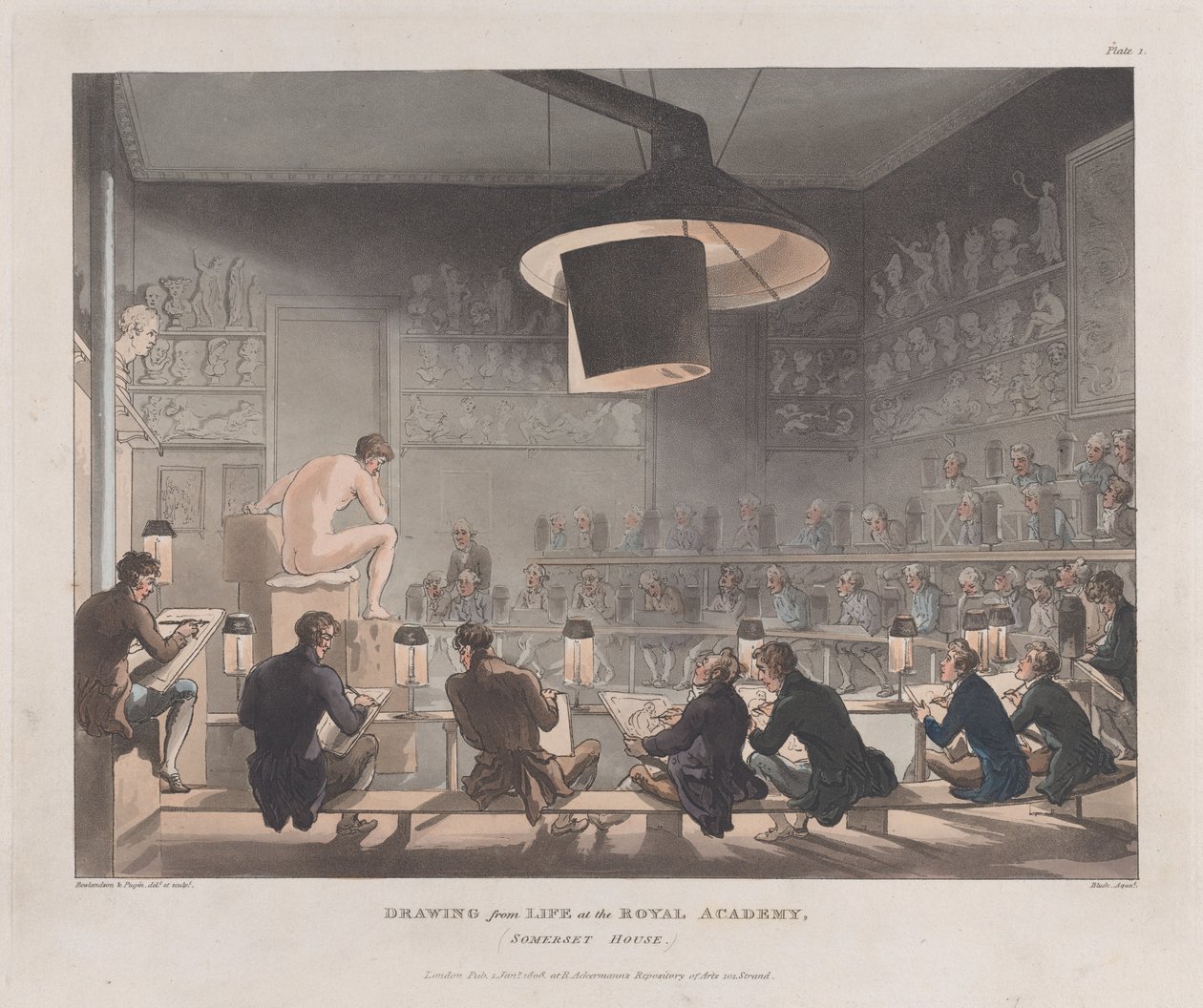Tegning fra livet på Royal Academy, Somerset House, 1. januar 1808., 1. januar 1808. af J. Bluck