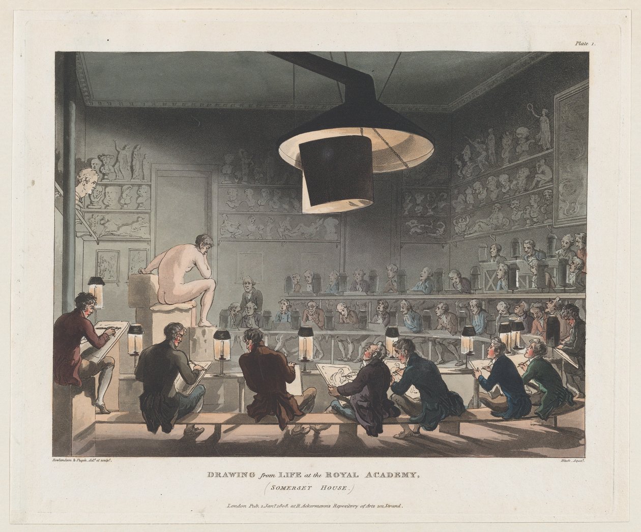 Tegning fra livet på Royal Academy, Somerset House, 1. januar 1808., 1. januar 1808. af J. Bluck